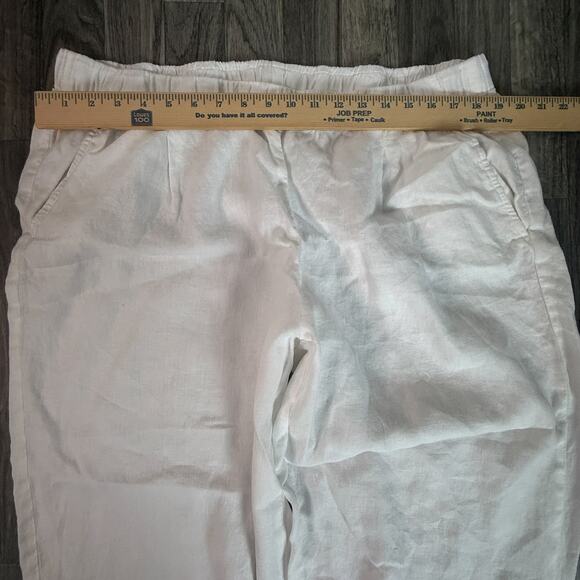 Eileen Fisher White 100% Organic Linen Pull-On Pants Elastic Waist Women - Picture 2 of 8